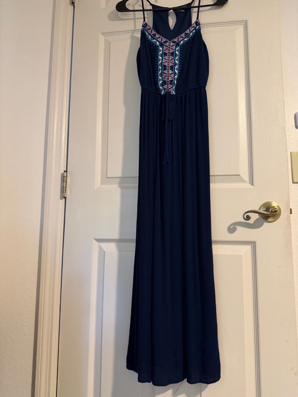Lily Rose Navy Maxi Dress with Pink & Teal Embroidery
